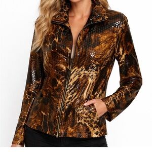 Ruby Rd. Animal Print Jacket with Sequins - Brown and Black